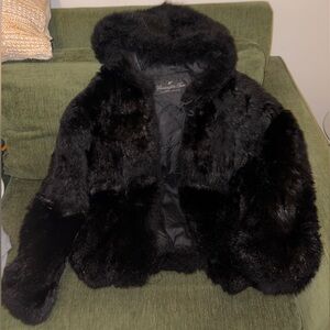 Flemington Black Fur Coat with Hood
